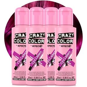 Crazy Color Vibrant Cyclamen Semi-Permanent 4 Pack Quad Hair Dye. Highly Pigmented Cerise Conditioning & Oil Nourishing Vegan Formula No Bleach or Ammonia 400ml Crazy Color Vibrant Cyclamen Semi-Permanent 4 Pack Quad Hair Dye. Highly Pigmented Cerise Conditioning & Oil Nourishing Vegan Formula No Bleach or Ammonia 400ml