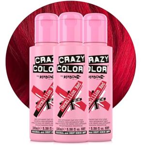 Crazy Color Vibrant Vermillion Red Semi-Permanent Trio Hair Dye. Highly Pigmented Scarlet Red Conditioning & Oil Nourishing Vegan Formula No Bleach or Ammonia 300ml Crazy Color Vibrant Vermillion Red Semi-Permanent Trio Hair Dye. Highly Pigmented Scarlet Red Conditioning & Oil Nourishing Vegan Formula No Bleach or Ammonia 300ml
