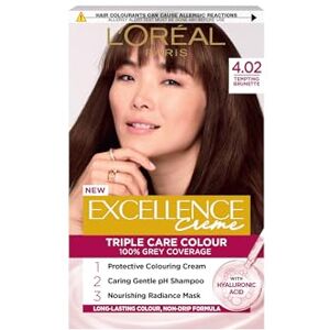 L'Oreal Paris L'Oréal Paris Excellence Crème Permanent Hair Dye, Radiant At-Home Hair Colour with up to 100% Grey Coverage, Pro-Keratin, Up to 8 Weeks of Colour, Colour: 4.02 Tempting Brunette L'Oreal Paris L'Oréal Paris Excellence Crème Permanent Hair Dye, Radiant At-Home Hair Colour with up to 100% Grey Coverage, Pro-Keratin, Up to 8 Weeks of Colour, Colour: 4.02 Tempting Brunette