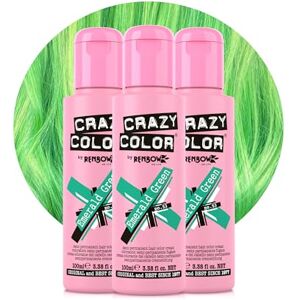 Crazy Color Vibrant Emerald Green Semi-Permanent Trio Hair Dye. Highly Pigmented Jewel Green Conditioning & Oil Nourishing Vegan Formula No Bleach or Ammonia 300ml Crazy Color Vibrant Emerald Green Semi-Permanent Trio Hair Dye. Highly Pigmented Jewel Green Conditioning & Oil Nourishing Vegan Formula No Bleach or Ammonia 300ml