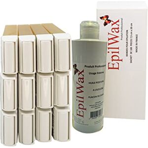 EpilWax Restocking kit with: 12 Honey Roll-on Cartridges, 1 pack of 100 non-woven strips for depilation, and 1 bottle of 250 ml neutral after-depilation oil EpilWax Restocking kit with: 12 Honey Roll-on Cartridges, 1 pack of 100 non-woven strips for depilation, and 1 bottle of 250 ml neutral after-depilation oil
