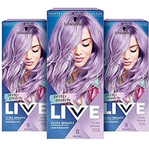 Schwarzkopf LIVE Pretty Pastels Purple Hair Dye, Pack of 3, Semi-Permanent Colour lasts up to 8 washes P120 Lilac Crush Schwarzkopf LIVE Pretty Pastels Purple Hair Dye, Pack of 3, Semi-Permanent Colour lasts up to 8 washes P120 Lilac Crush
