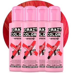 Crazy Color Vibrant Fire Semi-Permanent 4 Pack Quad Hair Dye. Highly Pigmented Pillarbox Red Conditioning & Oil Nourishing Vegan Formula No Bleach or Ammonia 400ml Crazy Color Vibrant Fire Semi-Permanent 4 Pack Quad Hair Dye. Highly Pigmented Pillarbox Red Conditioning & Oil Nourishing Vegan Formula No Bleach or Ammonia 400ml