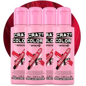 Crazy Color Vibrant Vermillion Red Semi-Permanent 4 Pack Quad Hair Dye. Highly Pigmented Scarlet Red Conditioning & Oil Nourishing Vegan Formula No Bleach or Ammonia 400ml Crazy Color Vibrant Vermillion Red Semi-Permanent 4 Pack Quad Hair Dye. Highly Pigmented Scarlet Red Conditioning & Oil Nourishing Vegan Formula No Bleach or Ammonia 400ml