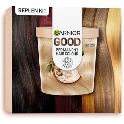 Garnier Good Permanent Hair Dye Replen Kit, 90% Natural Origin, No Ammonia, Enriched With Nourishing Shea Butter, 8 Weeks Long-Lasting Colour, 91 Vanilla Blonde Garnier Good Permanent Hair Dye Replen Kit, 90% Natural Origin, No Ammonia, Enriched With Nourishing Shea Butter, 8 Weeks Long-Lasting Colour, 91 Vanilla Blonde