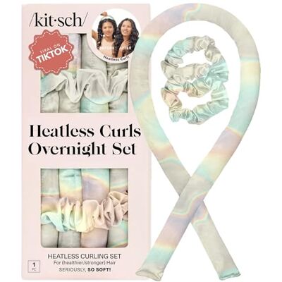 Kitsch Satin Heatless Curler Set Aura Heatless Curls Overnight w/34 " Hair Waver & 2 Satin Scrunchies, Comfortable Hair Curlers to Sleep in for Frizz-Free Hair Kitsch Satin Heatless Curler Set Aura Heatless Curls Overnight w/34 " Hair Waver & 2 Satin Scrunchies, Comfortable Hair Curlers to Sleep in for Frizz-Free Hair
