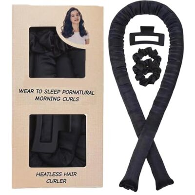 AMWYODK Heatless Curlers Set, easily creating curls and waves (4pc Set) Satin Scrunchies curling iron, No-heat curling set suitable for nighttime sleep. (black) AMWYODK Heatless Curlers Set, easily creating curls and waves (4pc Set) Satin Scrunchies curling iron, No-heat curling set suitable for nighttime sleep. (black)