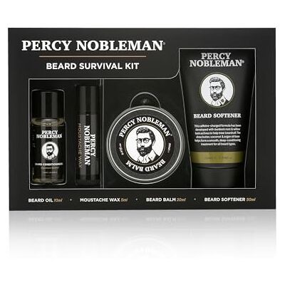 Percy Nobleman Beard Survival Kit – Beard Care & Grooming Set with Scented Beard Oil, Beard Balm, Moustache Wax & Beard Softener for Conditioning, Softening, Hydration, Styling & Beard Maintenance Percy Nobleman Beard Survival Kit – Beard Care & Grooming Set with Scented Beard Oil, Beard Balm, Moustache Wax & Beard Softener for Conditioning, Softening, Hydration, Styling & Beard Maintenance