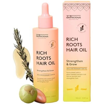 Delhicious Rich Roots Amla and Rosemary Hair Growth Oil, 100ml Ayurvedic Scalp Oil for Hair Growth Routines, Thinning Hair and Dry Scalp, with Argan Oil. Vegan and Sulphate Free Delhicious Rich Roots Amla and Rosemary Hair Growth Oil, 100ml Ayurvedic Scalp Oil for Hair Growth Routines, Thinning Hair and Dry Scalp, with Argan Oil. Vegan and Sulphate Free