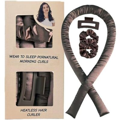 AMWYODK Heatless Curlers Set, easily creating curls and waves (4pc Set) Satin Scrunchies curling iron, No-heat curling set suitable for nighttime sleep. (coffee) AMWYODK Heatless Curlers Set, easily creating curls and waves (4pc Set) Satin Scrunchies curling iron, No-heat curling set suitable for nighttime sleep. (coffee)