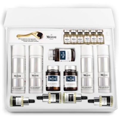 The Mossi London 6 Months Flacon Plus Hair Set Complete Anti Hair Loss Treatment Kit Hair Growth & Transplant Aftercare Procapil, Vitamins, Dermaroller Included The Mossi London 6 Months Flacon Plus Hair Set Complete Anti Hair Loss Treatment Kit Hair Growth & Transplant Aftercare Procapil, Vitamins, Dermaroller Included