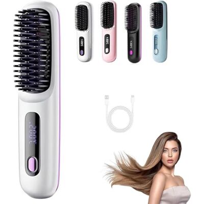 Terraphy Heated Brush for Short Hair, 3 Heat Settings & LED Screen&USB Rechargeable, Lightweight Portable, for Hairs Styling Travel,Home (White) Terraphy Heated Brush for Short Hair, 3 Heat Settings & LED Screen&USB Rechargeable, Lightweight Portable, for Hairs Styling Travel,Home (White)