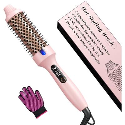 Haokoo Hot Brush for Hair Styling, 38mm Heated Brush for Volume & Soft Wave Thermal Brush, Ionic Frizz Control, 6 Temperatures, LED Display, 250g, Dual Voltage for Travel & Daily Styling, Dry Hair Only Haokoo Hot Brush for Hair Styling, 38mm Heated Brush for Volume & Soft Wave Thermal Brush, Ionic Frizz Control, 6 Temperatures, LED Display, 250g, Dual Voltage for Travel & Daily Styling, Dry Hair Only