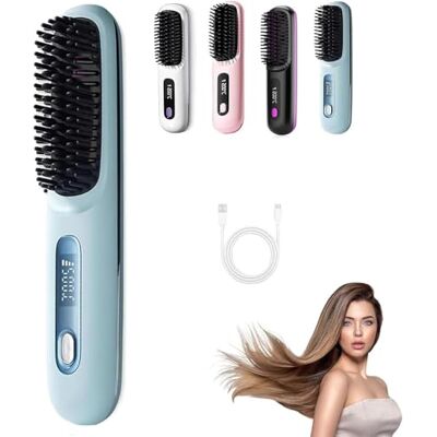 Terraphy Heated Brush for Short Hair, 3 Heat Settings & LED Screen&USB Rechargeable, Lightweight Portable, for Hairs Styling Travel,Home (Blue) Terraphy Heated Brush for Short Hair, 3 Heat Settings & LED Screen&USB Rechargeable, Lightweight Portable, for Hairs Styling Travel,Home (Blue)