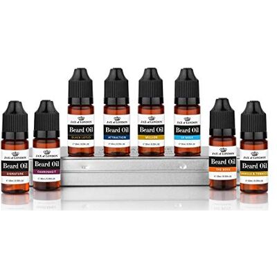 JAX OF LONDON 8 Bottles of Beard Oil for Men 10ml each, Various beard care oils in a set, beard growth oil for men with Vitamin E, Avocado, Almond oil Luxury scented beard oil, Men’s Cologne Fragrance JAX OF LONDON 8 Bottles of Beard Oil for Men 10ml each, Various beard care oils in a set, beard growth oil for men with Vitamin E, Avocado, Almond oil Luxury scented beard oil, Men’s Cologne Fragrance