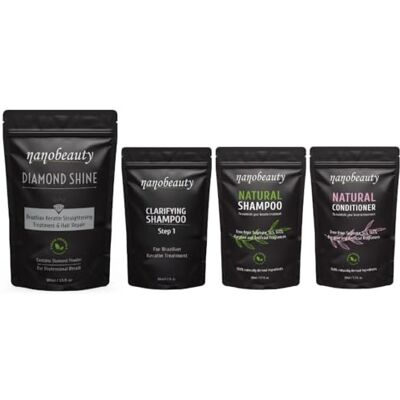 Nanobeauty Brazilian Keratin Hair Straightening Treatment, FULL Kit with SLS Shampoo and Conditioner. Diamond Infused, Vegan, Blow dry, Smoothing/Repair, Argan Oil, Professional Results (250 KIT) Nanobeauty Brazilian Keratin Hair Straightening Treatment, FULL Kit with SLS Shampoo and Conditioner. Diamond Infused, Vegan, Blow dry, Smoothing/Repair, Argan Oil, Professional Results (250 KIT)