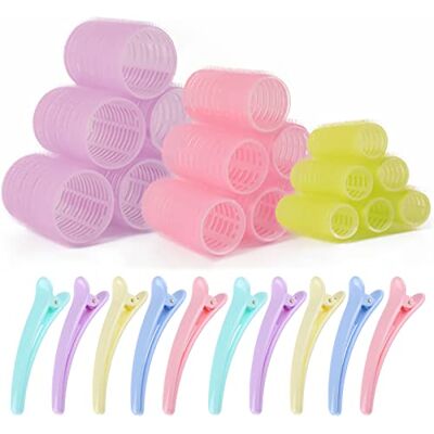 YUTOU 30 Piece Hair Rollers Set Without Heat Curlers Self-Adhesive Hair Rollers Large Curls Set with 12 Coloured Duck Beak Clips for Salon Barber Hairdresser 25/30/44 mm Random Colour YUTOU 30 Piece Hair Rollers Set Without Heat Curlers Self-Adhesive Hair Rollers Large Curls Set with 12 Coloured Duck Beak Clips for Salon Barber Hairdresser 25/30/44 mm Random Colour