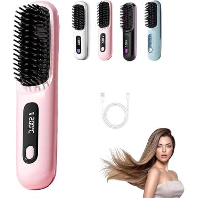 Terraphy Heated Brush for Short Hair, 3 Heat Settings & LED Screen&USB Rechargeable, Lightweight Portable, for Hairs Styling Travel,Home (Pink) Terraphy Heated Brush for Short Hair, 3 Heat Settings & LED Screen&USB Rechargeable, Lightweight Portable, for Hairs Styling Travel,Home (Pink)