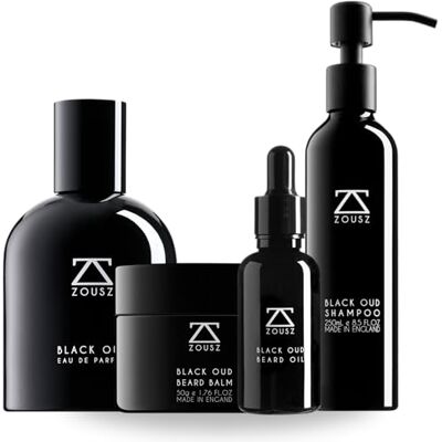 ZOUSZ Black Oud Beard Grooming Kit for Men – 4-Piece Beard Gift Set with Beard Oil, Beard Balm, Beard Shampoo & 100ml Refill – Argan, Shea Butter & Vitamin E – Men's Gift ZOUSZ Black Oud Beard Grooming Kit for Men – 4-Piece Beard Gift Set with Beard Oil, Beard Balm, Beard Shampoo & 100ml Refill – Argan, Shea Butter & Vitamin E – Men's Gift