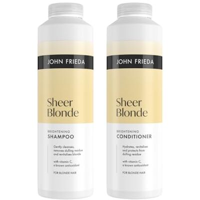 John Frieda Sheer Blonde Brightening Shampoo & Conditioner 500ml x2. Highlighted Hair Care Duo for Soft Feel and Shine Support John Frieda Sheer Blonde Brightening Shampoo & Conditioner 500ml x2. Highlighted Hair Care Duo for Soft Feel and Shine Support