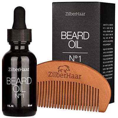ZilberHaar Beard Oil N 1 + Beard Comb Pure, Organic Moroccan Jojoba Oil and Argan Oil Natural Ingredients, Fragrance Free, Cruelty Free For Natural Beard Growth and Hydration 1 oz ZilberHaar Beard Oil N 1 + Beard Comb Pure, Organic Moroccan Jojoba Oil and Argan Oil Natural Ingredients, Fragrance Free, Cruelty Free For Natural Beard Growth and Hydration 1 oz