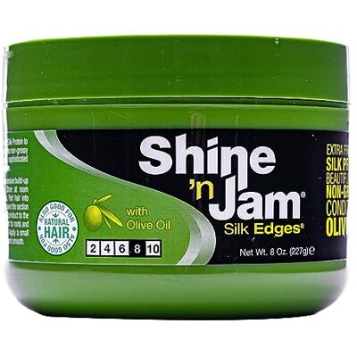 Ampro Shine 'N Jam Silk Edges With Olive Oil Salon Size 8oz (227g) Ampro Shine 'N Jam Silk Edges With Olive Oil Salon Size 8oz (227g)