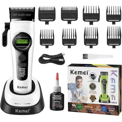KEMEI 1593 Professional Hair Clipper for Men, Cordless & LED Display, White KEMEI 1593 Professional Hair Clipper for Men, Cordless & LED Display, White