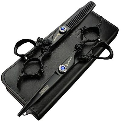 SHARONDS (Four Colors) Professional Hairdresser Scissors 6 inch 440c high Hardness Salon Hairdresser Hairstyle Cutting and thinning Hair Trimmer (Black Scissors Set) SHARONDS (Four Colors) Professional Hairdresser Scissors 6 inch 440c high Hardness Salon Hairdresser Hairstyle Cutting and thinning Hair Trimmer (Black Scissors Set)