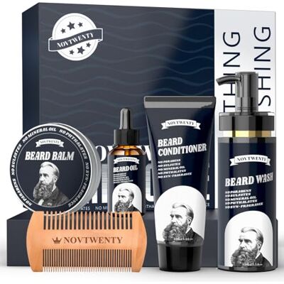 NOVTWENTY Beard Growth Kit Mobiuty Men's Beard Care Kit with Natural Ingredients, Includes Beard Wash, Beard Oil, Beard Conditioner, Beard Balm and Beard Comb, Gift Set for Boyfriend Husband Fathers NOVTWENTY Beard Growth Kit Mobiuty Men's Beard Care Kit with Natural Ingredients, Includes Beard Wash, Beard Oil, Beard Conditioner, Beard Balm and Beard Comb, Gift Set for Boyfriend Husband Fathers