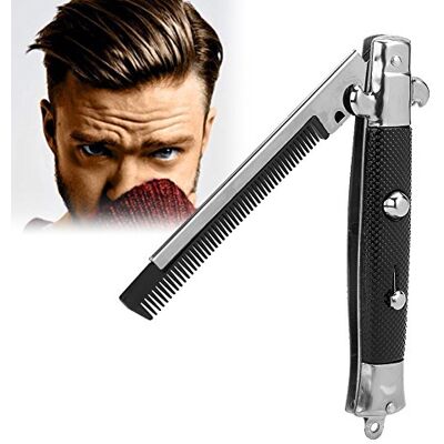 FILFEEL Switchblade Pocket Comb, Foldable Push Button Automatic Stainless Steel Hair Trimmer Combs for Beard Mustache, Men Oil Hair Styling Accessories FILFEEL Switchblade Pocket Comb, Foldable Push Button Automatic Stainless Steel Hair Trimmer Combs for Beard Mustache, Men Oil Hair Styling Accessories