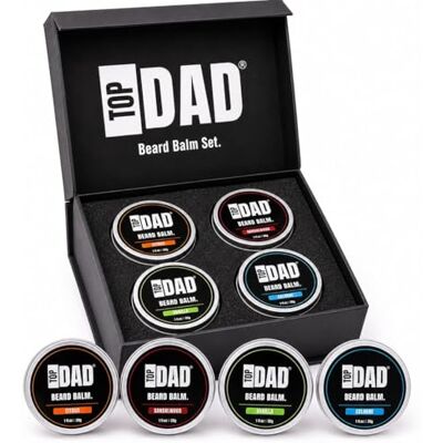 Top Dad 4-in-1 Premium Beard Balm Set for All Beard Types – Citrus, Vanilla, Cologne & Sandalwood – Natural Beard Care & Styling Balm Kit for Conditioning & Grooming Top Dad 4-in-1 Premium Beard Balm Set for All Beard Types – Citrus, Vanilla, Cologne & Sandalwood – Natural Beard Care & Styling Balm Kit for Conditioning & Grooming