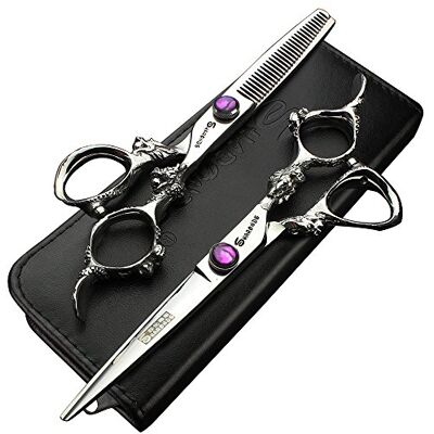 SHARONDS (Four Colors) Professional Hairdresser Scissors 6 inch 440c high Hardness Salon Hairdresser Hairstyle Cutting and thinning Hair Trimmer (Silver Scissors Set) SHARONDS (Four Colors) Professional Hairdresser Scissors 6 inch 440c high Hardness Salon Hairdresser Hairstyle Cutting and thinning Hair Trimmer (Silver Scissors Set)