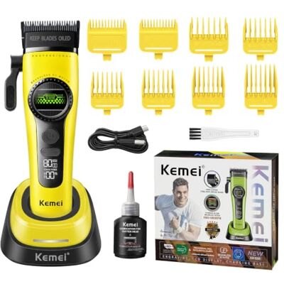 KEMEI 1593 Professional Hair Clipper for Men, Cordless, LED Display, Yellow KEMEI 1593 Professional Hair Clipper for Men, Cordless, LED Display, Yellow