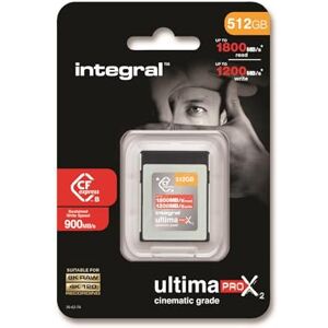 Integral 512GB CFexpress Memory Card Type B 2.0, 8K RAW & 4K 120 FPS 1800MB/s Read, 1200MB/s Write Speed, 900MB/s Sustained Write Designed for the Cinematographer and Professional Photographer Integral 512GB CFexpress Memory Card Type B 2.0, 8K RAW & 4K 120 FPS 1800MB/s Read, 1200MB/s Write Speed, 900MB/s Sustained Write Designed for the Cinematographer and Professional Photographer