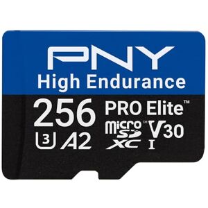 PNY 256GB PRO Elite™ High Endurance C10 U3 V30 A2 microSDXC Flash Memory Card – Up to 100/90MB/s Read/Write, 4K UHD, Full HD, UHS-I, Surveillance, Home Security, Continuous Recording, Dash Cam PNY 256GB PRO Elite™ High Endurance C10 U3 V30 A2 microSDXC Flash Memory Card – Up to 100/90MB/s Read/Write, 4K UHD, Full HD, UHS-I, Surveillance, Home Security, Continuous Recording, Dash Cam