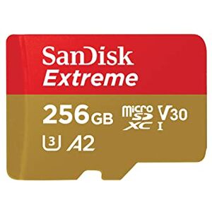 Sandisk 256GB Extreme microSDXC card +SD adapter, microSD card for smartphones, action cameras, drones, V30, up to 190 MB/s, QuickFlow Technology, RescuePro Deluxe, UHS-I, 4k, V30, A2, C10, U3 Sandisk 256GB Extreme microSDXC card +SD adapter, microSD card for smartphones, action cameras, drones, V30, up to 190 MB/s, QuickFlow Technology, RescuePro Deluxe, UHS-I, 4k, V30, A2, C10, U3