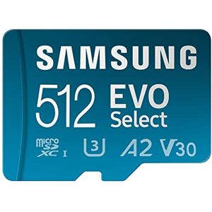 SAMSUNG EVO Select (2024) microSD card + SD adapter, 512GB, Memory card for smartphone and tablet, UHS-I U3, 4K UHD, Full HD, 160 MB/s Read, MB-ME512SA/EU SAMSUNG EVO Select (2024) microSD card + SD adapter, 512GB, Memory card for smartphone and tablet, UHS-I U3, 4K UHD, Full HD, 160 MB/s Read, MB-ME512SA/EU