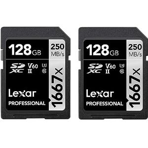 Lexar Professional 1667x SD Card 128GB 2-Pack, SDXC UHS-II Memory Card, Up to 250MB/s Read, 120MB/s Write, Class 10, U3, V60, for Professional Photographer, Videographer, Enthusiast(LSD1667128G-B2NAA) Lexar Professional 1667x SD Card 128GB 2-Pack, SDXC UHS-II Memory Card, Up to 250MB/s Read, 120MB/s Write, Class 10, U3, V60, for Professional Photographer, Videographer, Enthusiast(LSD1667128G-B2NAA)