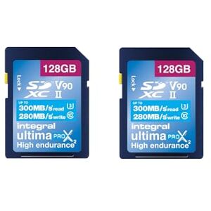 Integral 128GB 2-Pack UHS-II SD Card V90 Up to 300MBs Read and 280MBs Write Speed 1866X SDHC Professional High Speed Memory Card Integral 128GB 2-Pack UHS-II SD Card V90 Up to 300MBs Read and 280MBs Write Speed 1866X SDHC Professional High Speed Memory Card