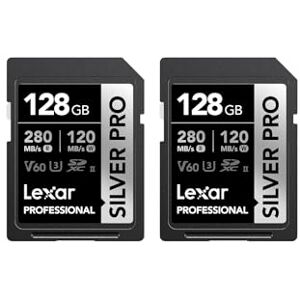 Lexar SILVER PRO SD Card 2x128GB, UHS-II SD Memory Card, V60, U3, C10, Up to 280MB/s Read/120MB/s Write, SDXC Card for DSLR/Camera/Professional Photographer/Videographer/Enthusiast(LSDSIPR128G-B2NAA) Lexar SILVER PRO SD Card 2x128GB, UHS-II SD Memory Card, V60, U3, C10, Up to 280MB/s Read/120MB/s Write, SDXC Card for DSLR/Camera/Professional Photographer/Videographer/Enthusiast(LSDSIPR128G-B2NAA)