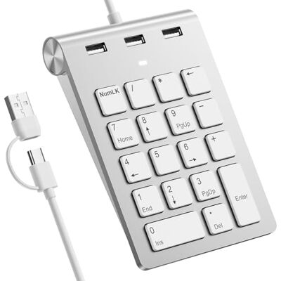 Rytaki Pro Wired Numeric Keypad USB-C & USB-A 18 Keys Number Pad with 3 USB 2.0 Port, 15° Ergonomic Numeric Pad for Laptop/ Desktop/ Surface/ iPad, USB Number Keypad for Windows/macOS/Chrome OS, Plug & Play Rytaki Pro Wired Numeric Keypad USB-C & USB-A 18 Keys Number Pad with 3 USB 2.0 Port, 15° Ergonomic Numeric Pad for Laptop/ Desktop/ Surface/ iPad, USB Number Keypad for Windows/macOS/Chrome OS, Plug & Play