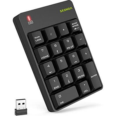 Seenda Wireless Number Pad, 2.4GHz Numpad with USB Receiver, 18-Key, Black Portable Number Keypad, Keyboard Extensions, Numeric Keypad for Laptop Notebook PC Desktop Computer Seenda Wireless Number Pad, 2.4GHz Numpad with USB Receiver, 18-Key, Black Portable Number Keypad, Keyboard Extensions, Numeric Keypad for Laptop Notebook PC Desktop Computer