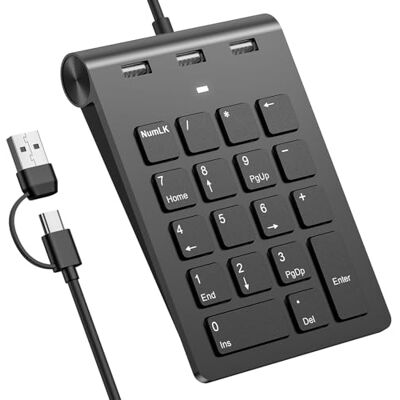Rytaki Pro 2-in-1 Number Pad & USB Hub with USB-C and USB-A Cables, 15° Ergonomic Wired Numpad with 3 USB 2.0 Ports, Number Pad for Laptop/iPad/MacBook/PC, Plug & Play Numeric Keypad for Laptop Rytaki Pro 2-in-1 Number Pad & USB Hub with USB-C and USB-A Cables, 15° Ergonomic Wired Numpad with 3 USB 2.0 Ports, Number Pad for Laptop/iPad/MacBook/PC, Plug & Play Numeric Keypad for Laptop