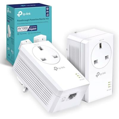 TP-LINK TL-PA7017PKIT Gigabit Passthrough Powerline Adapter Starter Kit, Powerline Network Adapters Speed up to 1000 Mbps, 4K Video Streaming & Online Gaming, No Configuration Required, Plug and Play TP-LINK TL-PA7017PKIT Gigabit Passthrough Powerline Adapter Starter Kit, Powerline Network Adapters Speed up to 1000 Mbps, 4K Video Streaming & Online Gaming, No Configuration Required, Plug and Play