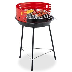Relaxdays Charcoal Barbecue, Ø 37 cm, Tripod Stand, Round Grill, for Picnic, Garden & Park, with Wind Block, Black/Red Relaxdays Charcoal Barbecue, Ø 37 cm, Tripod Stand, Round Grill, for Picnic, Garden & Park, with Wind Block, Black/Red