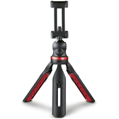 Hama Camera & Phone Tripod, Red, Aluminium & Plastic, Compatible with Foto/Video/Handy/Smartphone, Height-Adjustable up to 19 cm, Foldable, Max. Weight Capacity 500g Hama Camera & Phone Tripod, Red, Aluminium & Plastic, Compatible with Foto/Video/Handy/Smartphone, Height-Adjustable up to 19 cm, Foldable, Max. Weight Capacity 500g