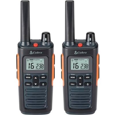 Cobra RX680 Walkie Talkies (2-Pack) – PMR446 Recreational and Business Rechargeable Two-Way Radios, Long Range, Dust Protected and Splashproof (IP54 rating), Black and Orange Cobra RX680 Walkie Talkies (2-Pack) – PMR446 Recreational and Business Rechargeable Two-Way Radios, Long Range, Dust Protected and Splashproof (IP54 rating), Black and Orange