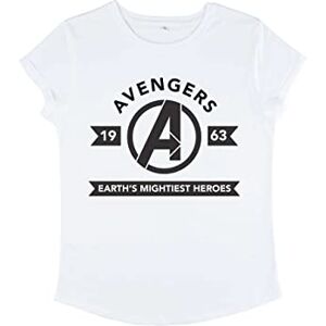 Marvel Women's Classic Avengers Flag Icon Rolled Sleeve T-Shirt, White, L, White, Large Marvel Women's Classic Avengers Flag Icon Rolled Sleeve T-Shirt, White, L, White, Large