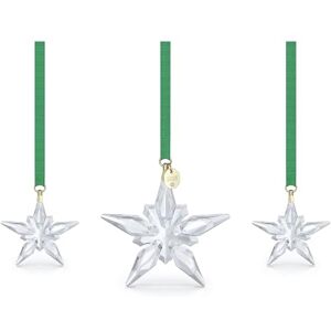 Swarovski Annual Edition Ornament Set 2025, 3 Clear Faceted Crystal Stars with Champagne Gold-Tone Metal Accents & Green Grosgrain Ribbons, Part of the Annual Edition Collection Swarovski Annual Edition Ornament Set 2025, 3 Clear Faceted Crystal Stars with Champagne Gold-Tone Metal Accents & Green Grosgrain Ribbons, Part of the Annual Edition Collection