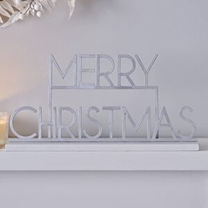 Ginger Ray Merry Christmas Metal and Wooden Mantle Home Decoration, White, Silver Ginger Ray Merry Christmas Metal and Wooden Mantle Home Decoration, White, Silver